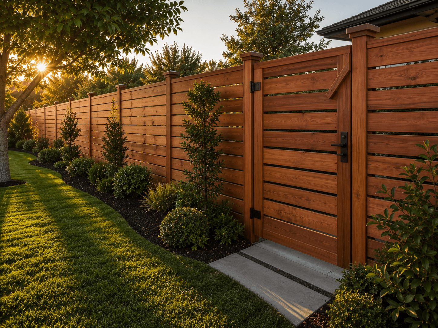 Redwood Privacy Fence — Fence Installation project by E-Care Pro Landscaping in Concord, CA