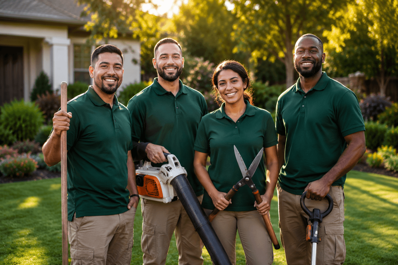 The professional E-Care Pro Landscaping crew on a manicured property in Contra Costa County